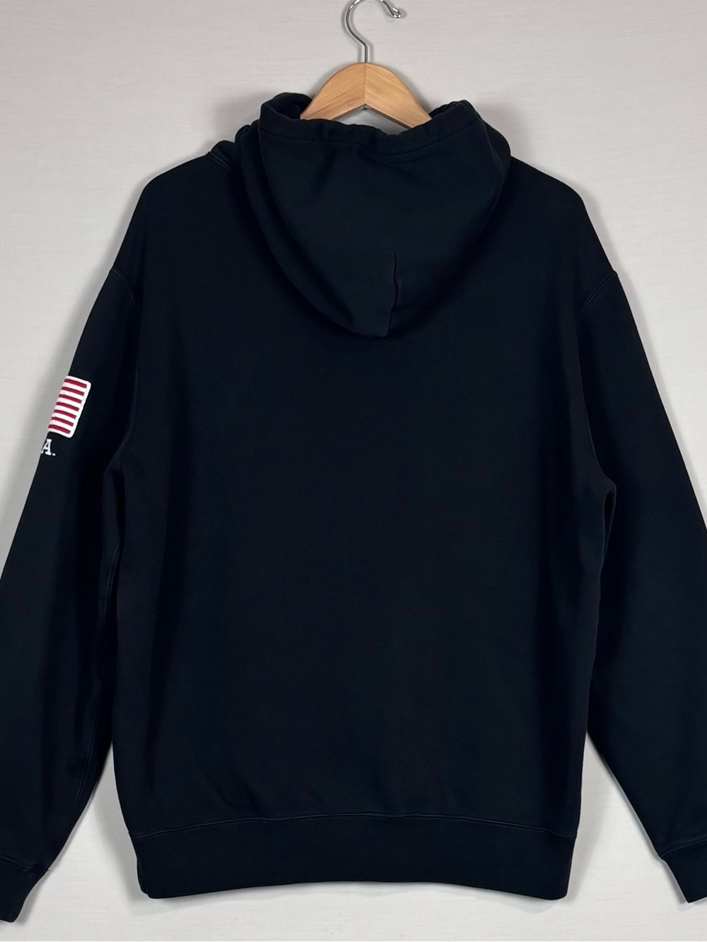 Polo Ralph Lauren USA Flag Patch Hoodie Black POLO Spell Out XL - Picture 3 of 6